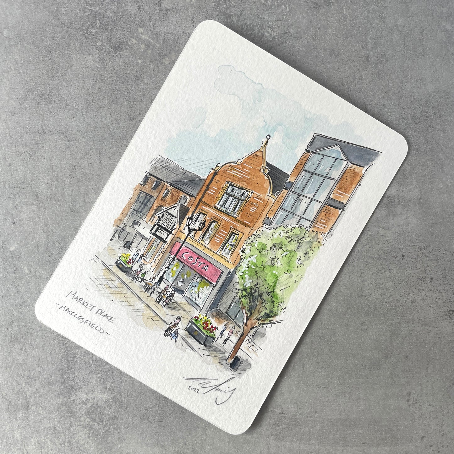 A6 size ORIGINAL ILLUSTRATION Market Place, MACCLESFIELD