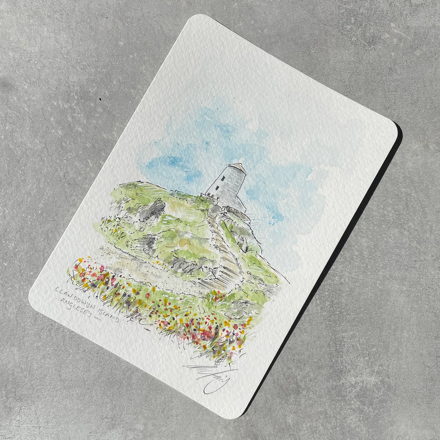 A6 size ORIGINAL ILLUSTRATION Llanddwyn Island ANGLESEY