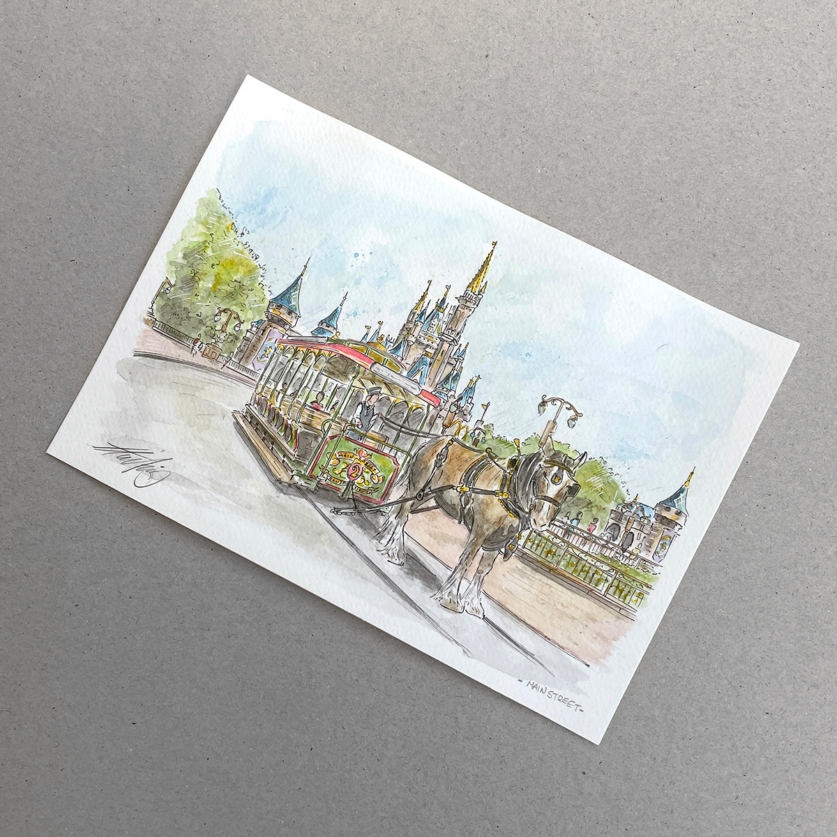 A5 size ORIGINAL ILLUSTRATION, Main Street USA