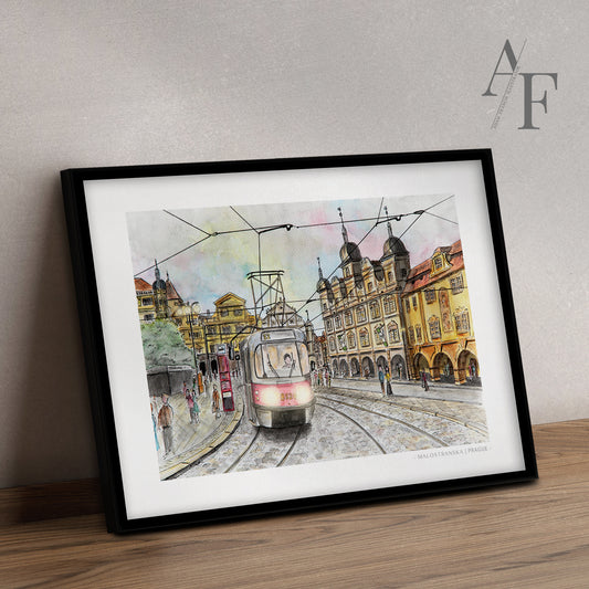 Prague, Tram Scene, Art Print