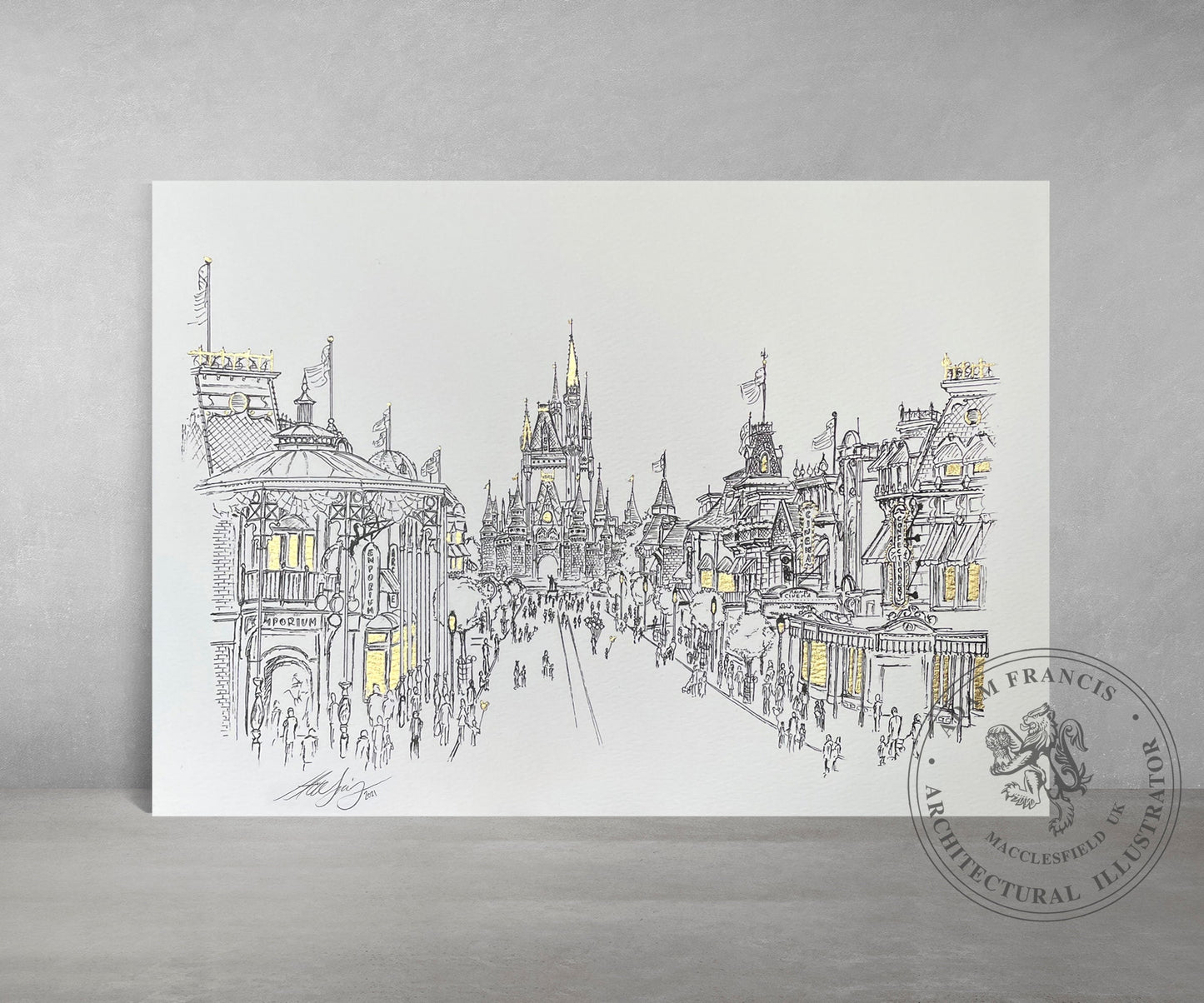 Main Street, Florida,  Art Print, hand finished in GOLD LEAF