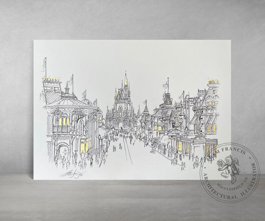 Main Street, Florida,  Art Print, hand finished in GOLD LEAF