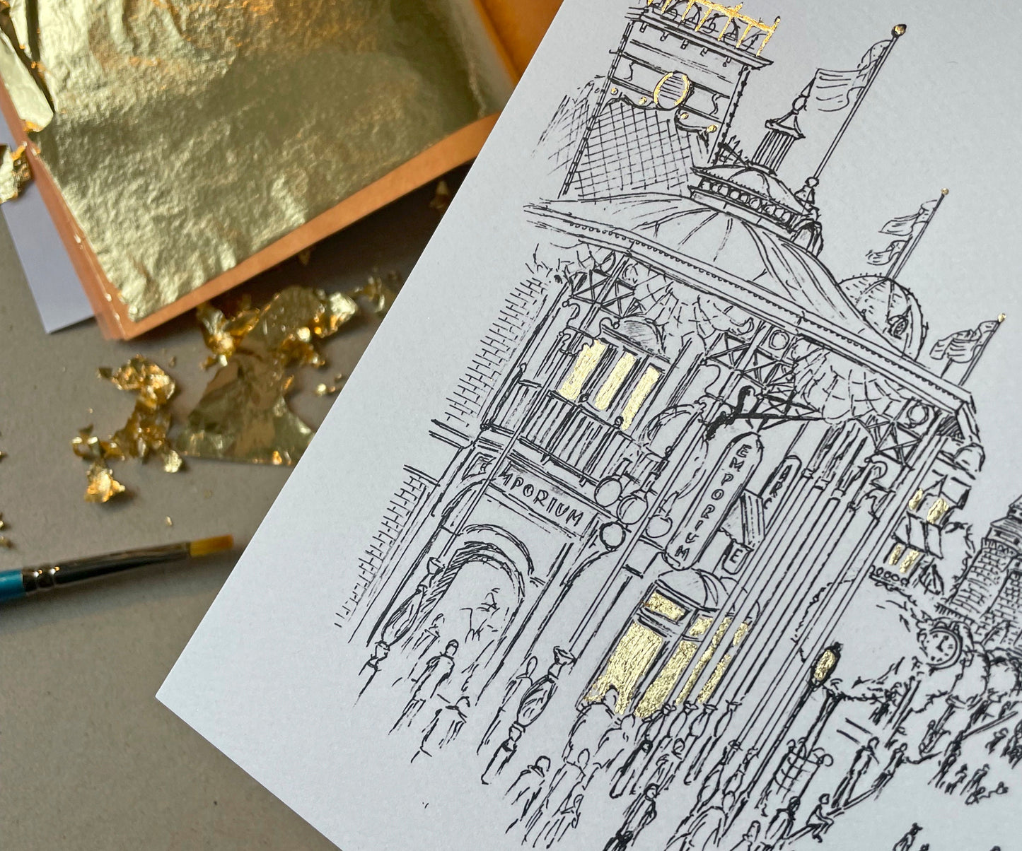 Main Street, Florida,  Art Print, hand finished in GOLD LEAF